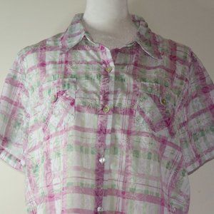 Alfred Dunner Women's Mother of Pearl Button-Down Blouse Algodon Size 12 (C536)